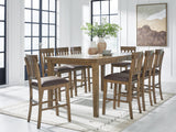 Urbinforte light brown counter height dining table set with 8 barstools front view