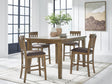 Urbinforte light brown counter height dining table with 4 matching barstools