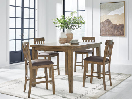 Urbinforte light brown counter height dining table with 4 matching barstools