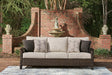 Monterey dark brown outdoor sofa and loveseat with coffee table - front view