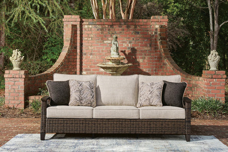 Monterey dark brown outdoor sofa and loveseat with coffee table - front view