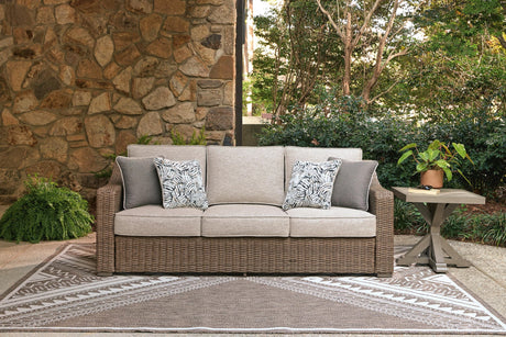 Laguna Beige Heights outdoor sofa with plush beige cushions