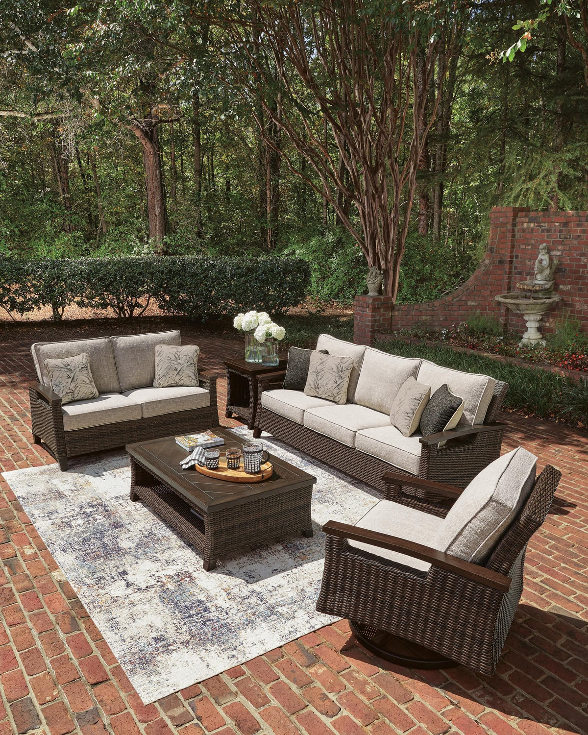 Monterey dark brown outdoor sofa and loveseat set front view