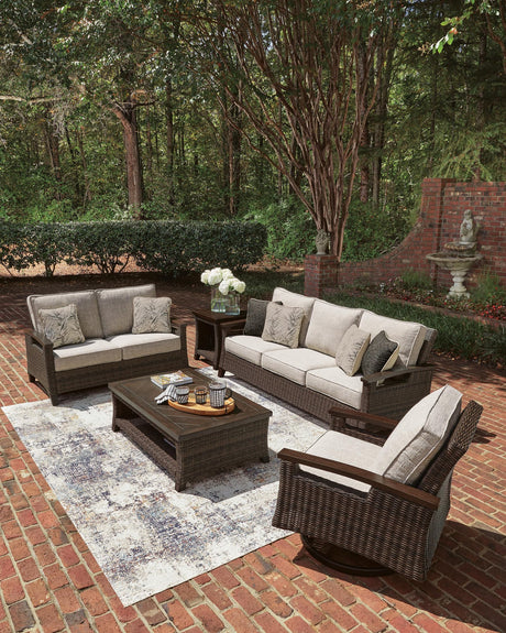 Monterey dark brown outdoor sofa and loveseat set front view