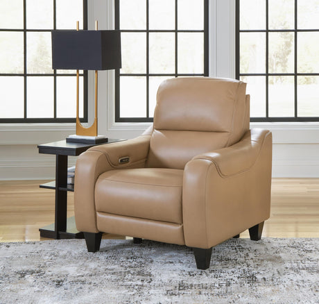 Mosswell Toffee Leather Power Recliner front view