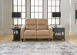 Mosswell Toffee Leather Power Reclining Loveseat front angle