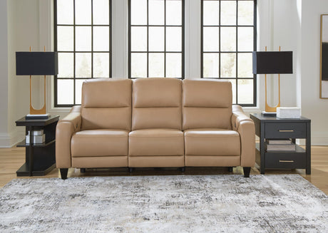 Mosswell Toffee Leather Power Reclining Sofa front angle
