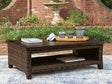 Monterey Point dark brown outdoor coffee table front angle
