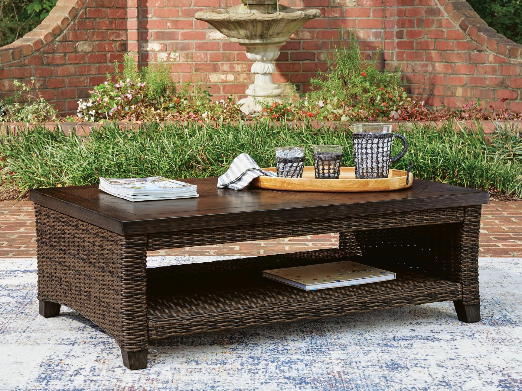 Monterey Point dark brown outdoor coffee table front angle