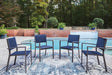 Rocky Creek Blue/Gray Outdoor Sling Arm Chair set front angle