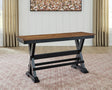 Wildenauer 48" counter height bench showing side angle with brown seat and black frame