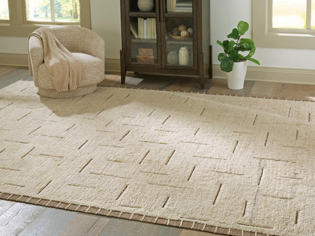 Clayman Extra Large Beige and Brown Wool Rug, front view