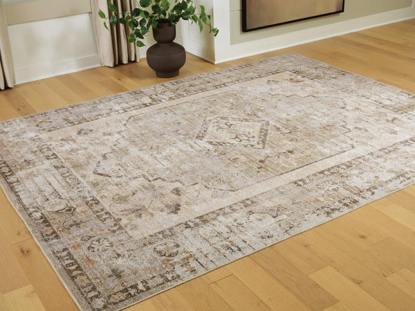 Livdon large traditional brown beige gray washable rug, top view