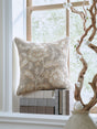 Viveka Brown Beige Pillow embroidered floral design front view