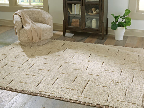 Clayman Beige and Brown Large Wool Rug laid flat showing geometric pattern
