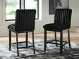 Mervannie Black Upholstered Counter Height Barstool front side view