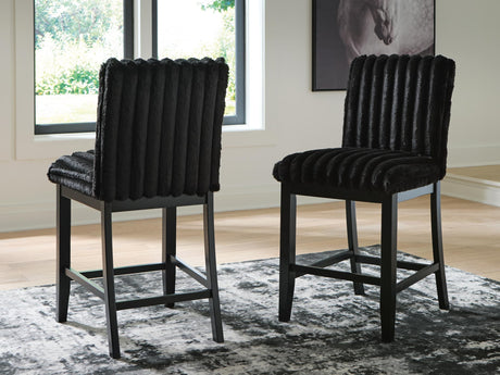Mervannie Black Upholstered Counter Height Barstool front side view