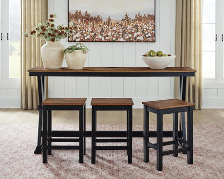 Wildenauer counter height dining table with butcher block style top and black trestle base