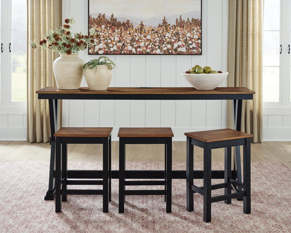 Wildenauer counter height dining table with butcher block style top and black trestle base