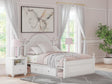 Kozlani White Full Upholstered Panel Bed with Storage, front angle view
