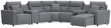 Modmax II Salt and Pepper 7-Piece Power Reclining Sectional with Chaise and Audio System front view