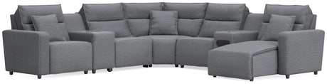 Modmax II Salt and Pepper 7-Piece Power Reclining Sectional with Chaise and Audio System front view