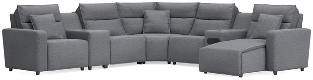 Modmax II Salt and Pepper 7-Piece Power Reclining Sectional with Chaise and Audio System front view