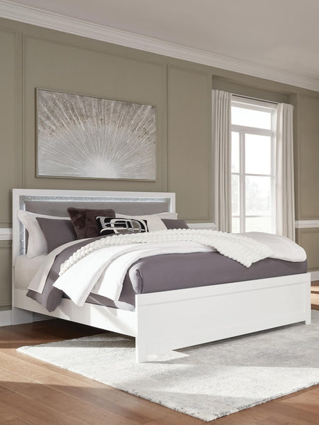 Maeling White King Upholstered Panel Bed front view