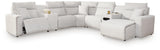 Modmax II Stone 7-Piece Power Reclining Sectional with Chaise and Audio Console front view