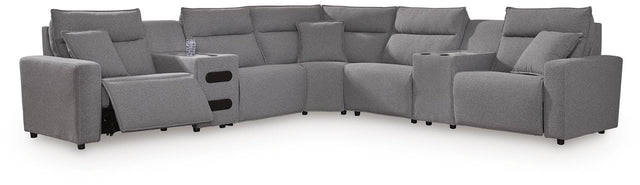 Modmax II 7-piece power reclining sectional with audio consoles front view