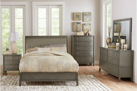 main view of Cotterill gray tufted faux leather king bedroom set bed