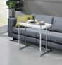 Dani rectangular snack table front view with white glossy tabletop and chrome metal base