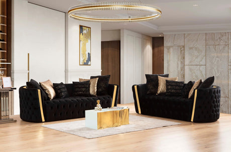 Main view of Sofia Black Velvet Sofa and Loveseat set