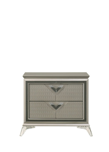 Larana Olive Silver Champagne Nightstand front angled view