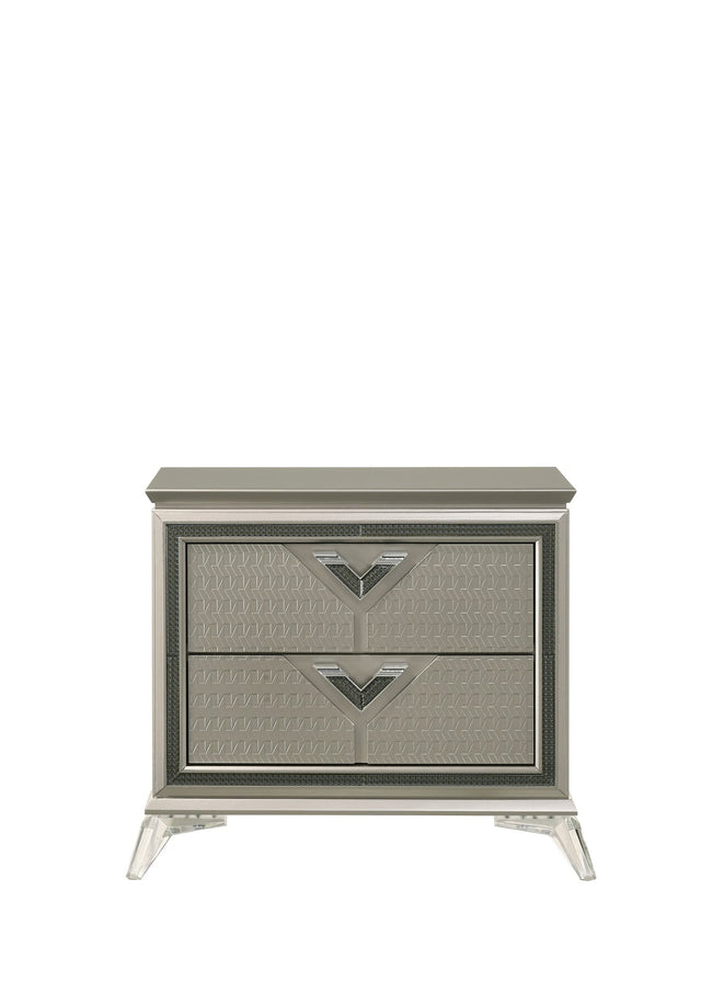 Larana Olive Silver Champagne Nightstand front angled view