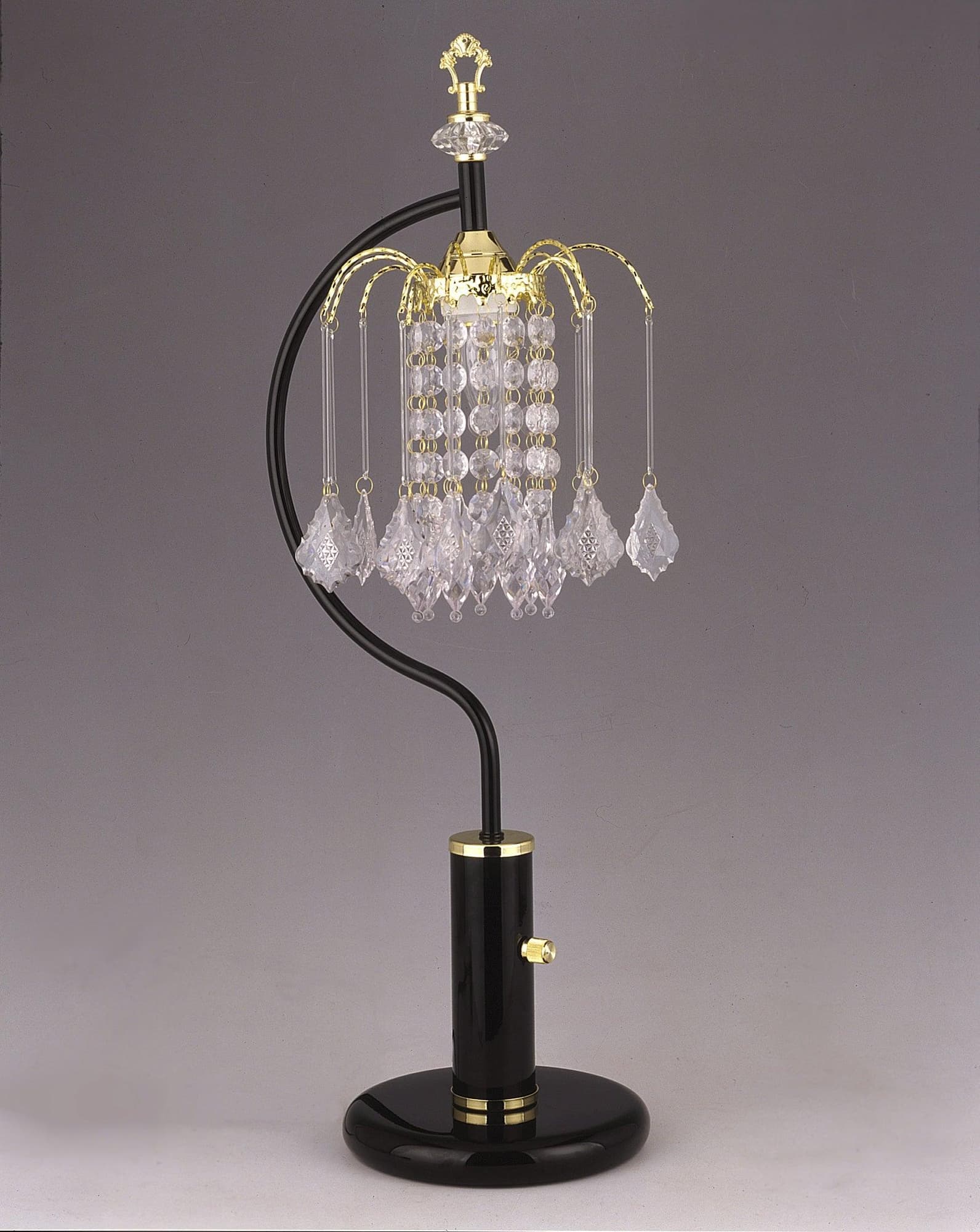 Rain Drop black metal and gold finish crystal table lamp front view