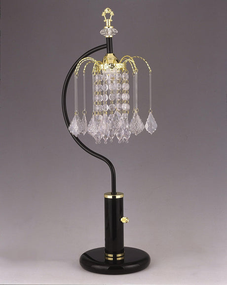 Rain Drop black metal and gold finish crystal table lamp front view
