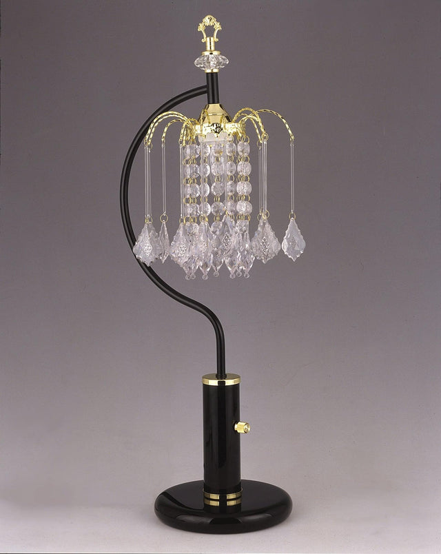 Rain Drop black metal and gold finish crystal table lamp front view