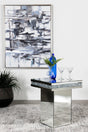 Elora Pedestal Square Top Accent Table Mirror front view highlighting mirrored surfaces