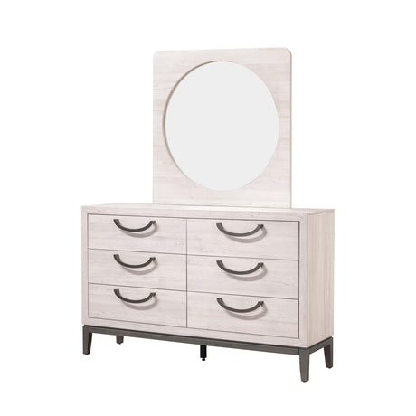Veda Beige 6-Drawer Solid Wood Dresser front angle
