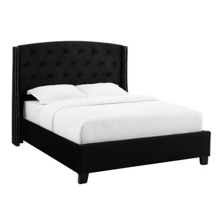 Eva Black Tufted Upholstered Queen Bed front angle