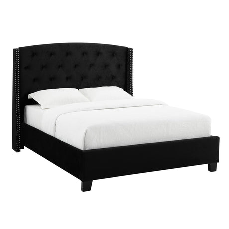 Eva Black Tufted Upholstered Queen Bed front angle