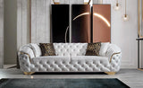 Side view of Scarlett Ivory Velvet Loveseat showing velvet texture