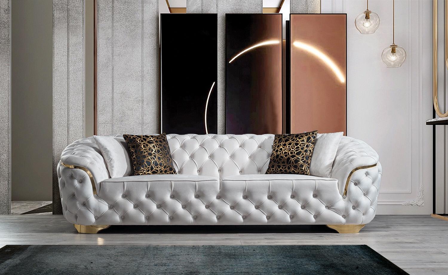 Side view of Scarlett Ivory Velvet Loveseat showing velvet texture