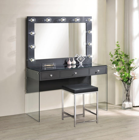 Afshan 3-Drawer Vanity Desk front view with lighted mirror
