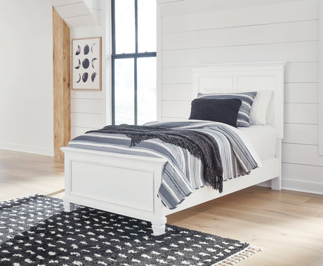 Fortman White Twin Panel Bed front view