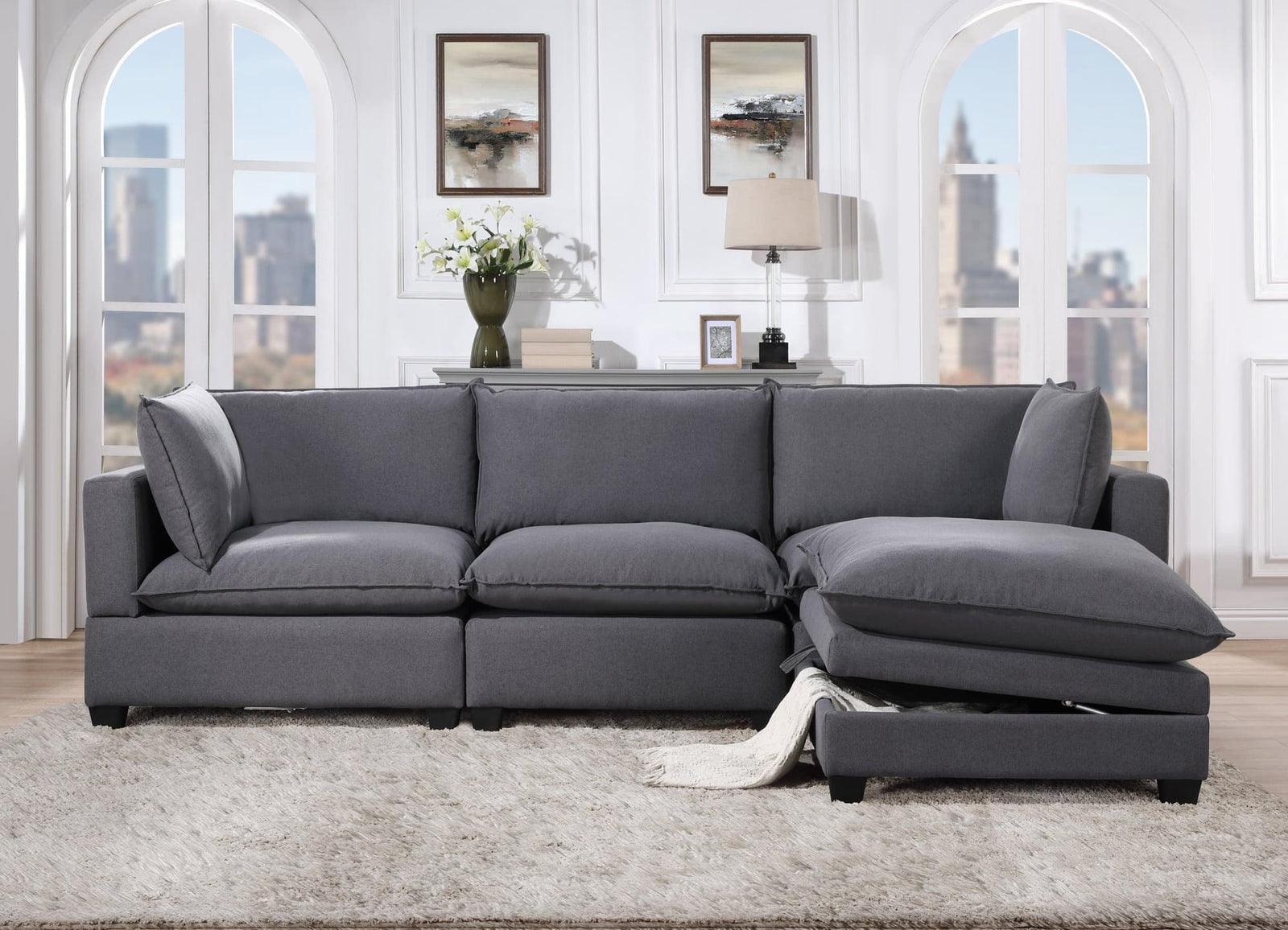 Cloud Charcoal Fabric Modular Reclining Sectional sofa front view