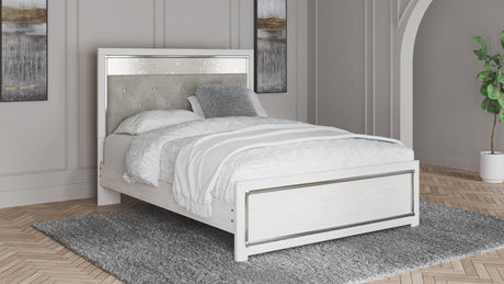 Altyra White Queen Panel Bed angled view showing headboard and footboard