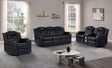 Galaxy black faux leather power reclining sofa angled view