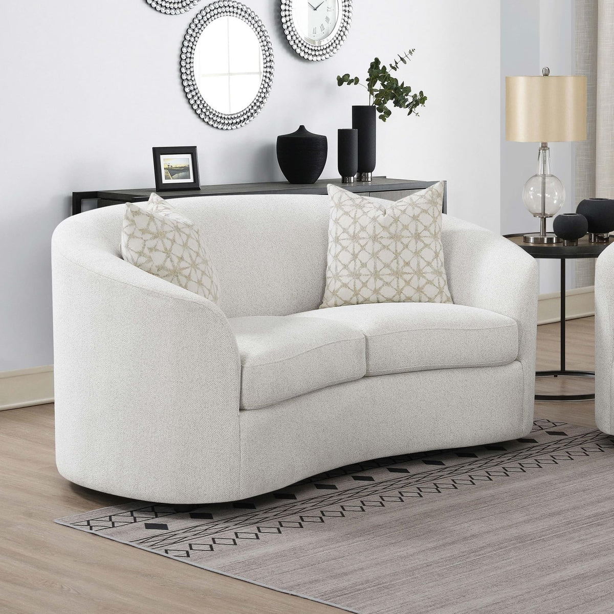 Rainn Boucle Upholstered Sloped Arm Loveseat Latte — product image 2